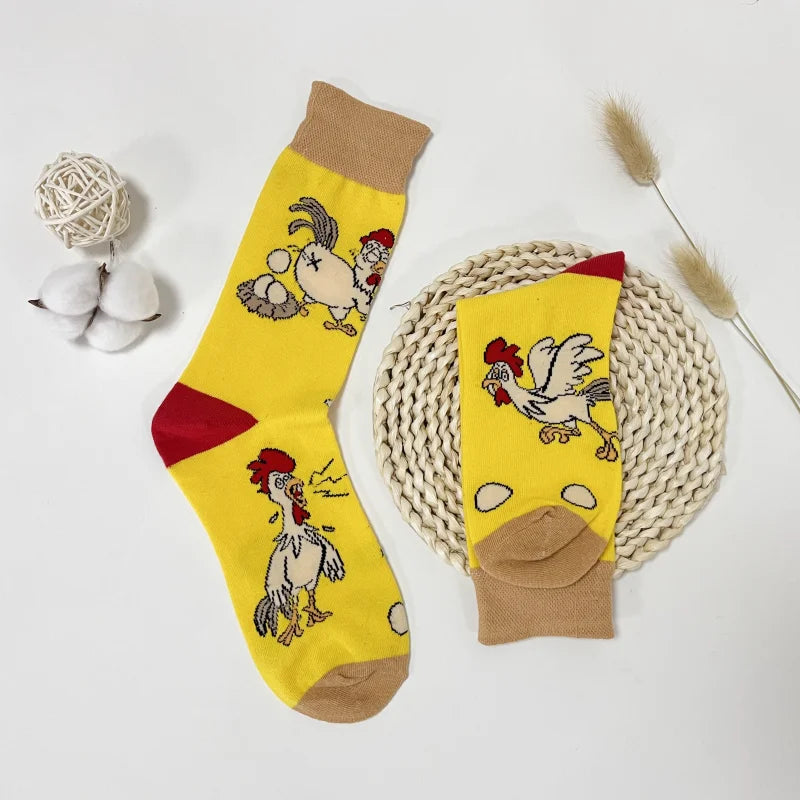 Cotton Blend Novelty Chicken Print Crew Socks - 3