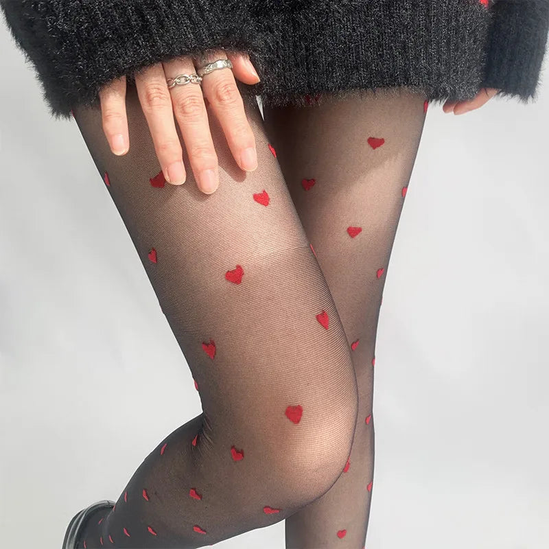 Nylon Polyester Heart Print Tights for Women