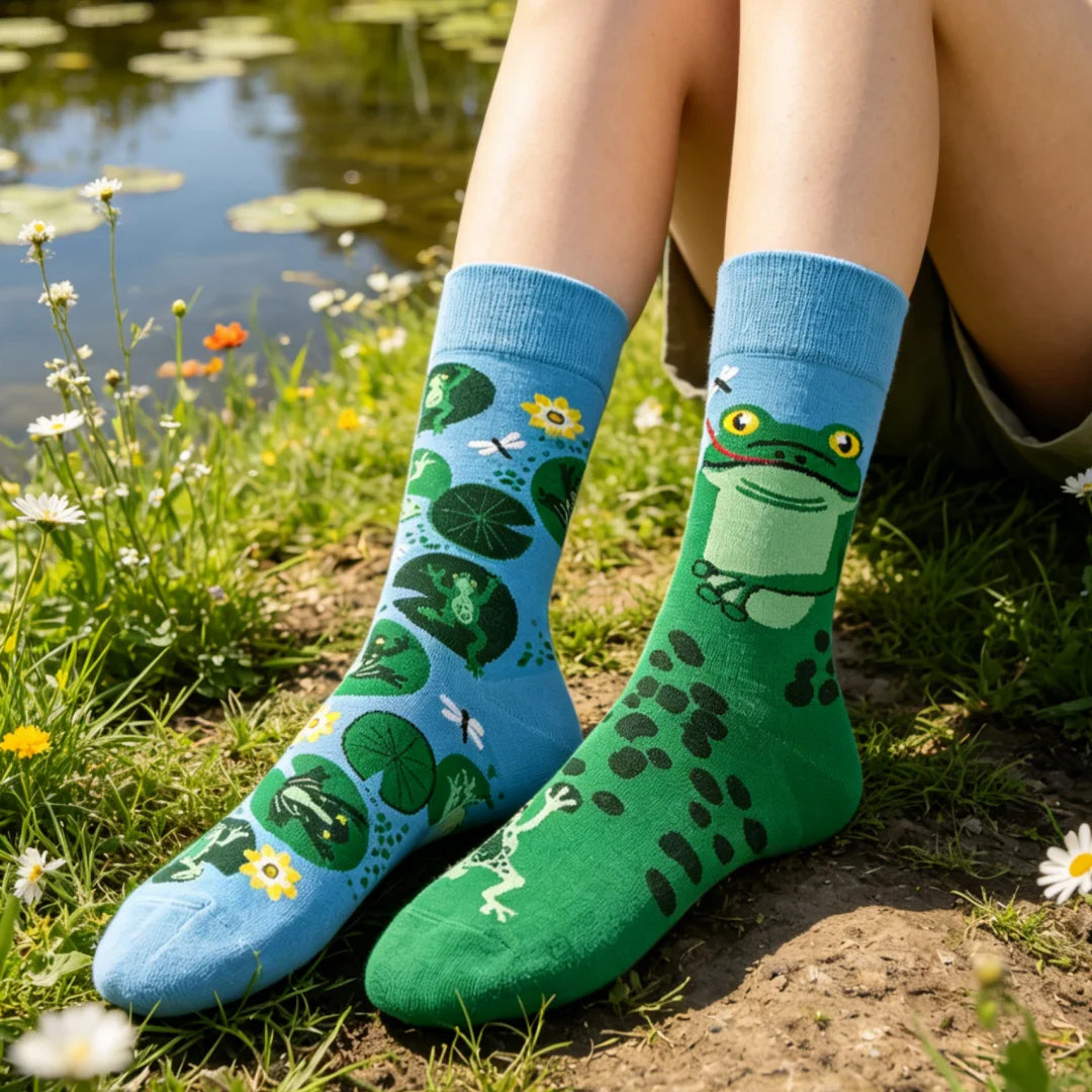 Cotton Blend Frog Print Casual Crew Socks - 7