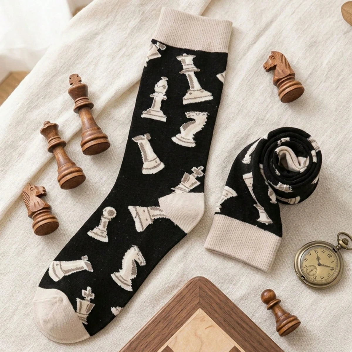 Unisex Polyester Elastane Chess Pattern Crew Socks