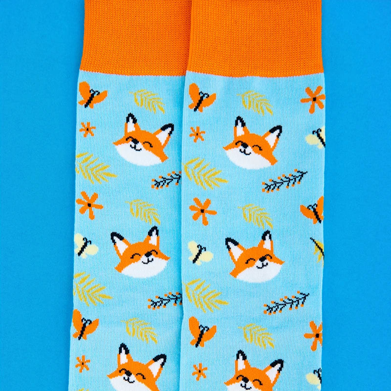 Cotton Blend Fox Print Mid Calf Socks - 4