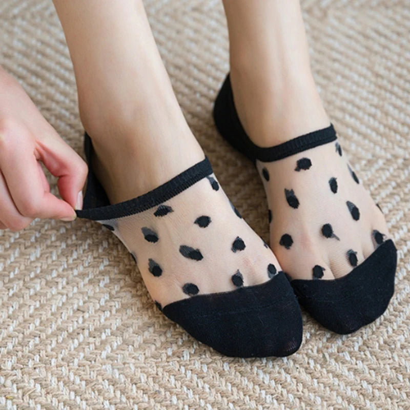 Polyester Elastane Polka Dot Invisible Low Cut Casual Socks