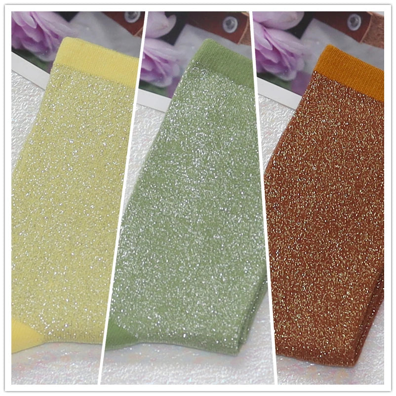 Cotton Blend Glitter Knit Women Casual Crew Socks