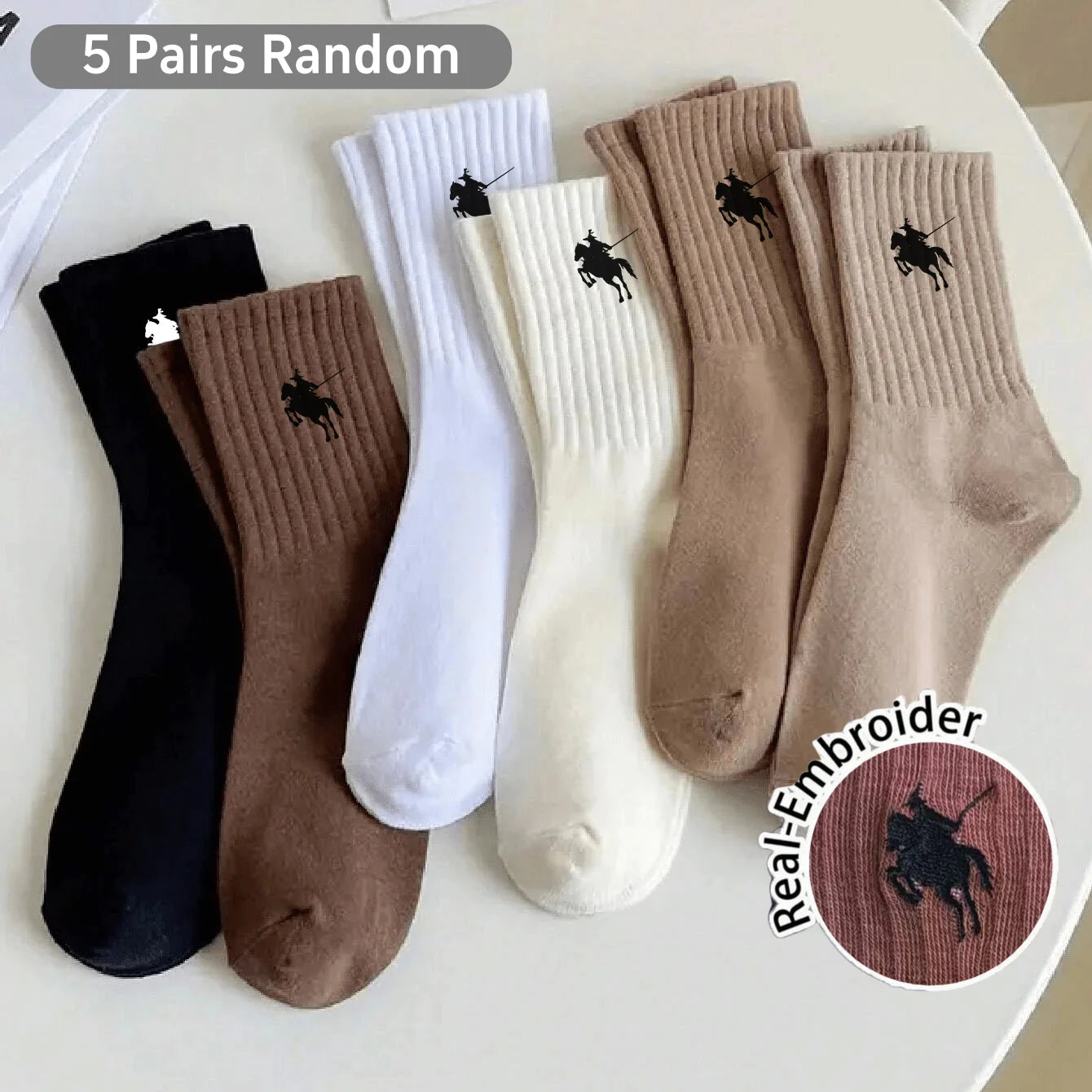 Polyester Elastane Crew Socks Embroidered Casual Socks - 8