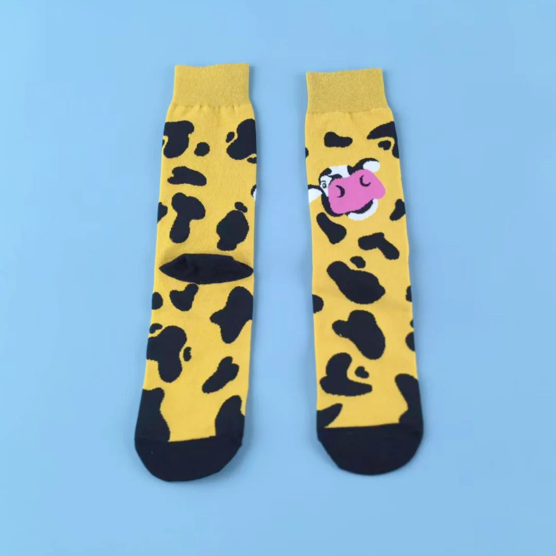 Cotton Blend Cow Print Casual Crew Socks