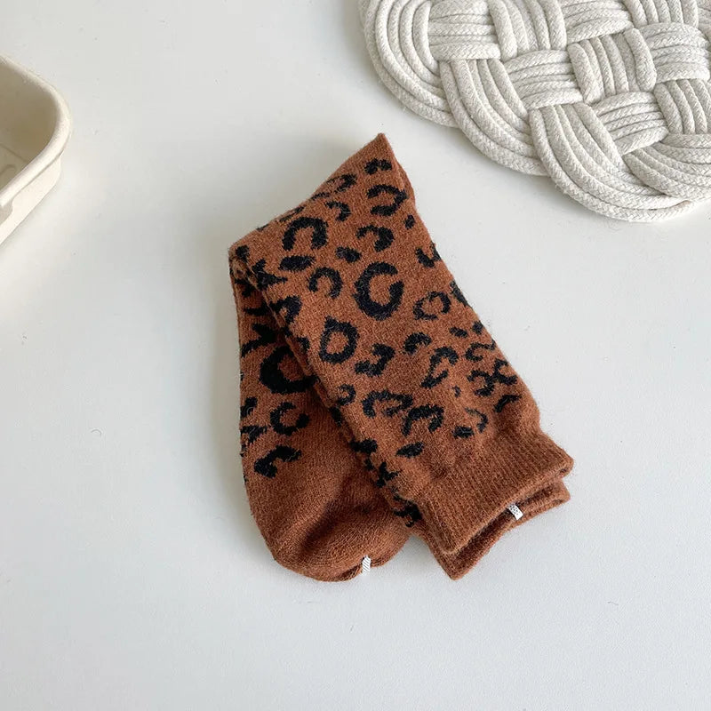Thick Wool Leopard Print Thermal Socks for Women