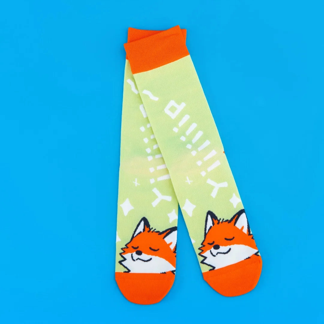 Fox Pattern Cotton Blend Crew Socks - 11