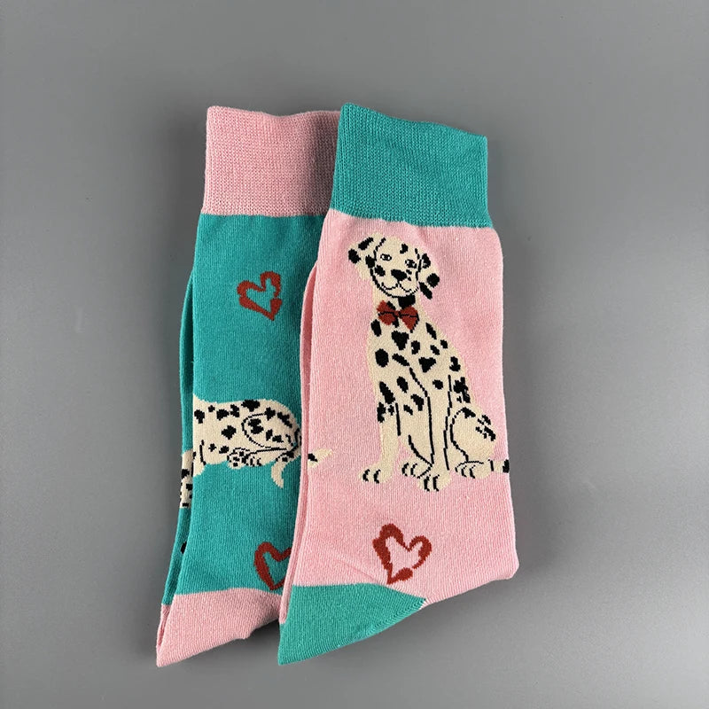 Cotton Blend Dalmatian Dog Print Mid Calf Casual Socks - 6