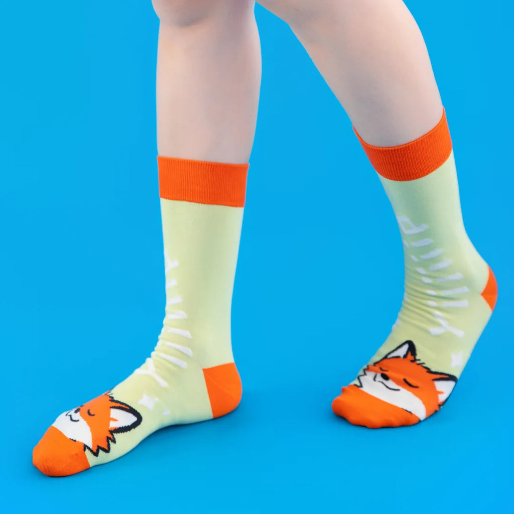 Fox Pattern Cotton Blend Crew Socks