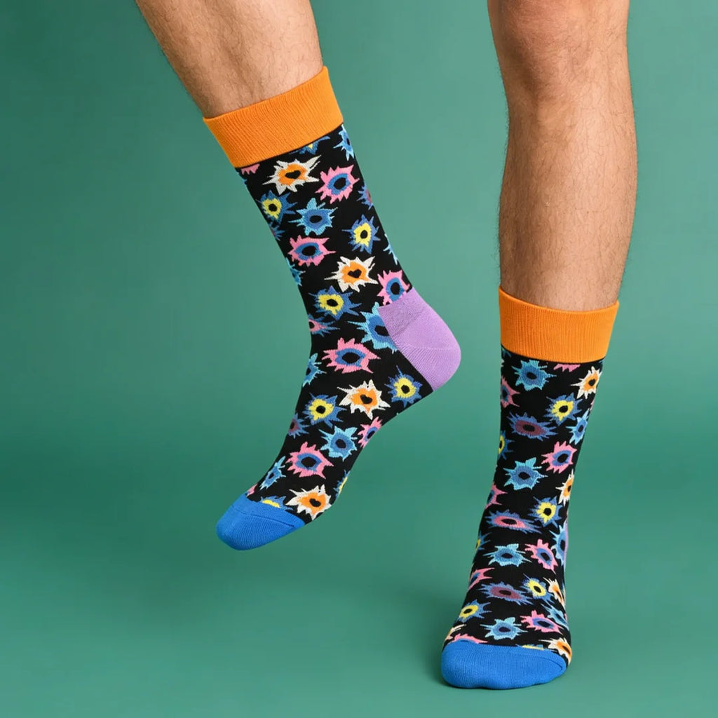 Cotton Blend Patterned Crew Socks for Men