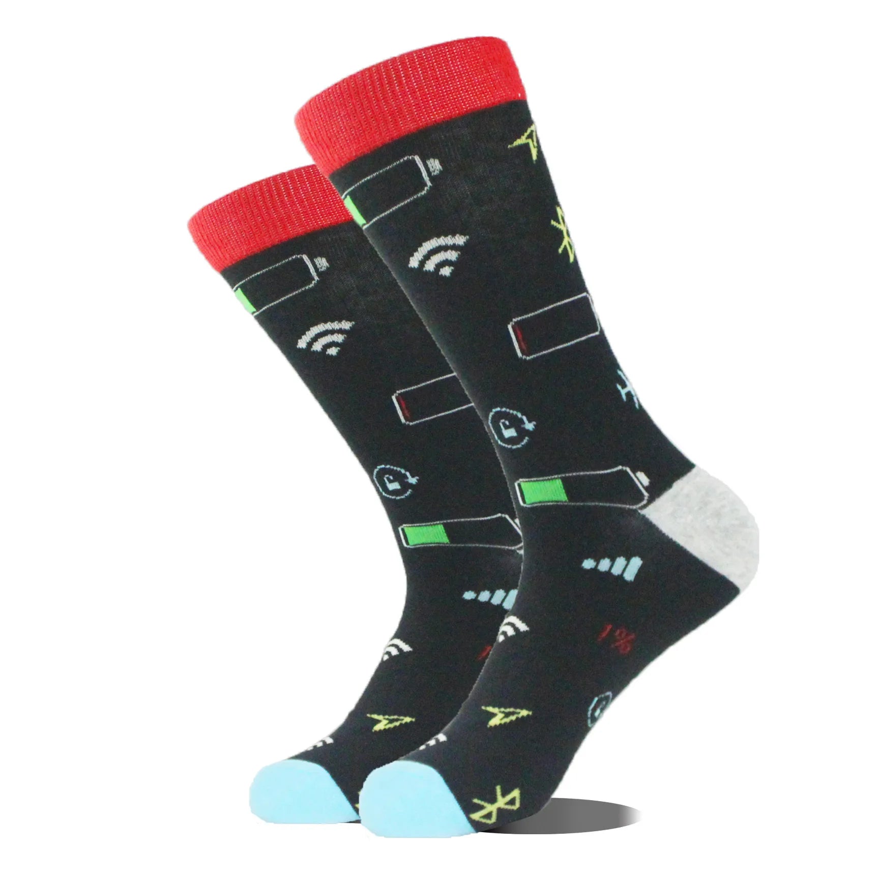 Polyester Elastane Tech Symbol Pattern Crew Socks - 6