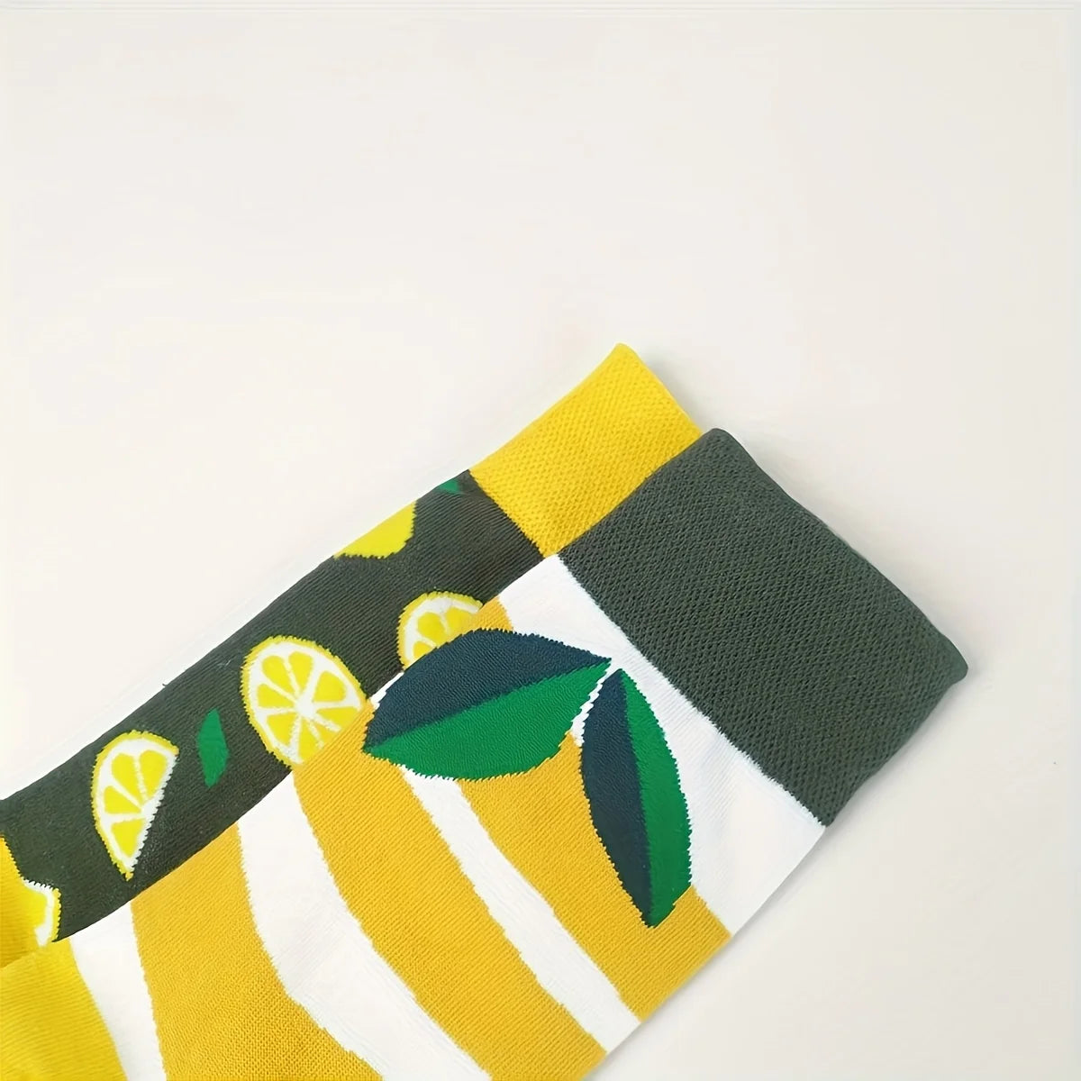Cotton Lemon Print Mid Calf Casual Socks - 13