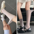 Polyester Lace Hollow Out Mid Calf Socks