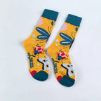 Cotton Blend Dragonfly Pattern Crew Socks