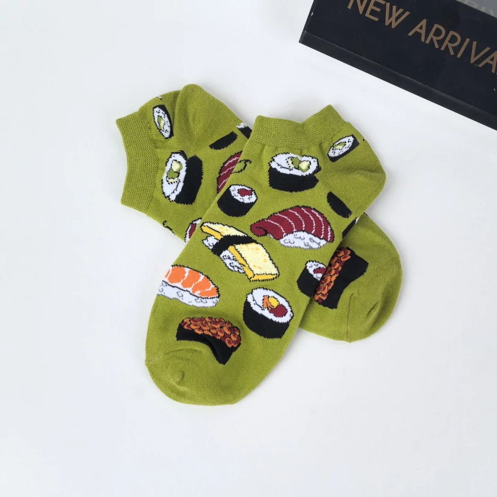 Cotton Blend Sushi Print Casual Ankle Socks