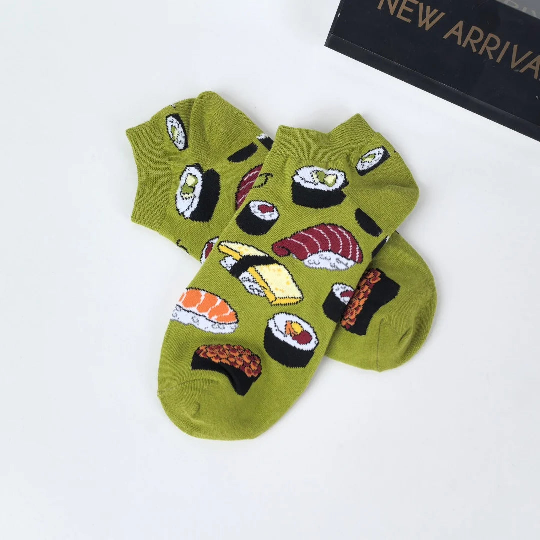 Cotton Blend Sushi Print Casual Ankle Socks