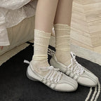 Lace Trimmed Polyester Elastane Casual Mid Tube Socks