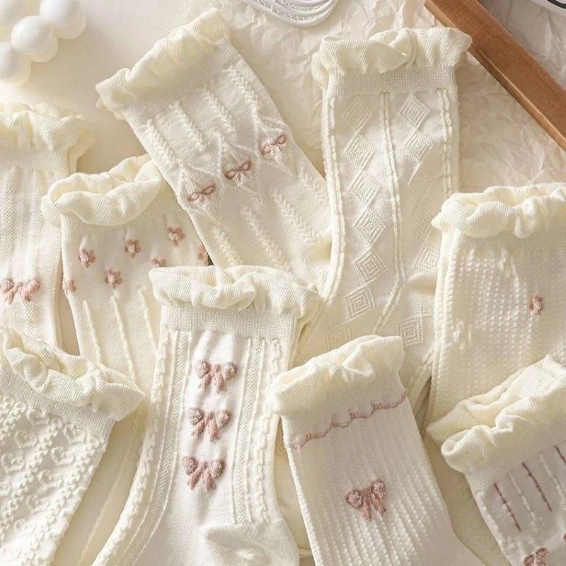 Polyester Elastane Floral Pattern Lolita Style Mid Tube Socks - 8