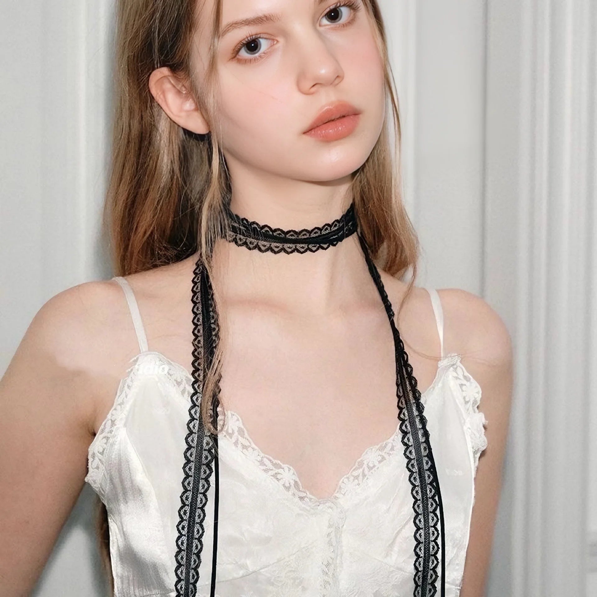 Lace Ribbon Bowknot Choker Necklace - 16