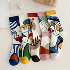 5 Pairs Polyester Spandex Crew Socks Cartoon Art Print