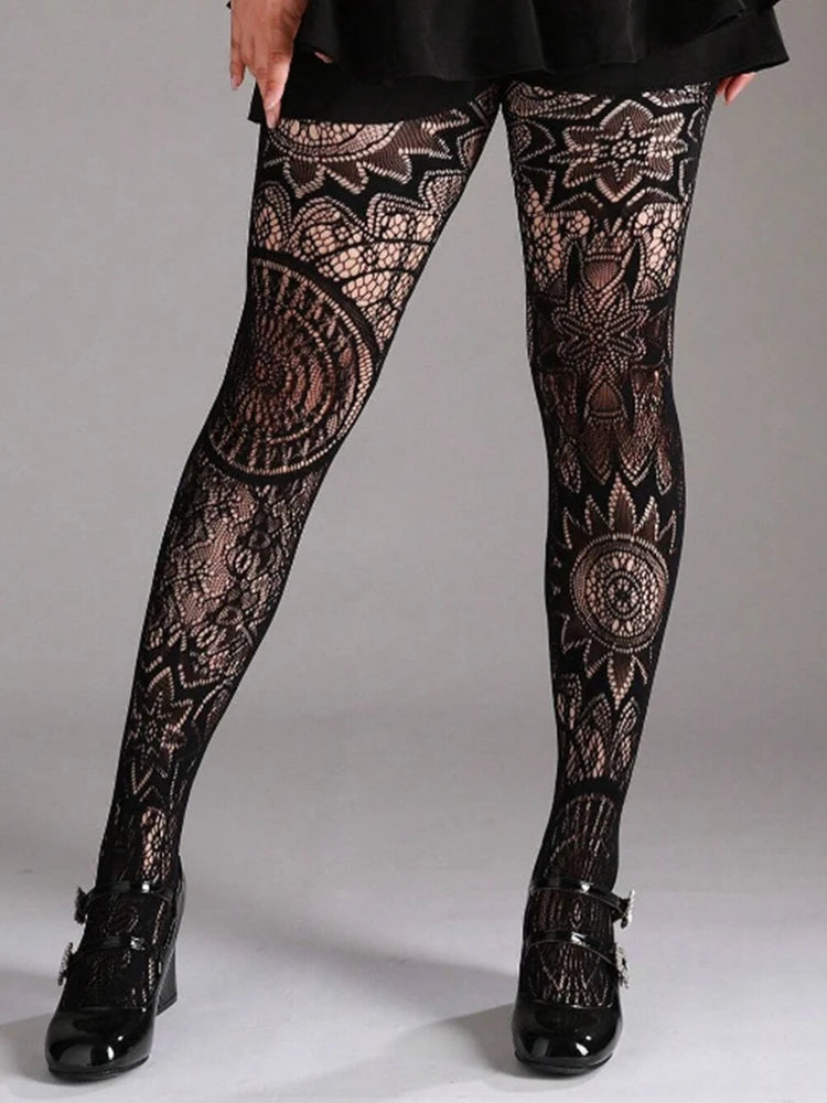 Floral Nylon Patterned Tights for Women