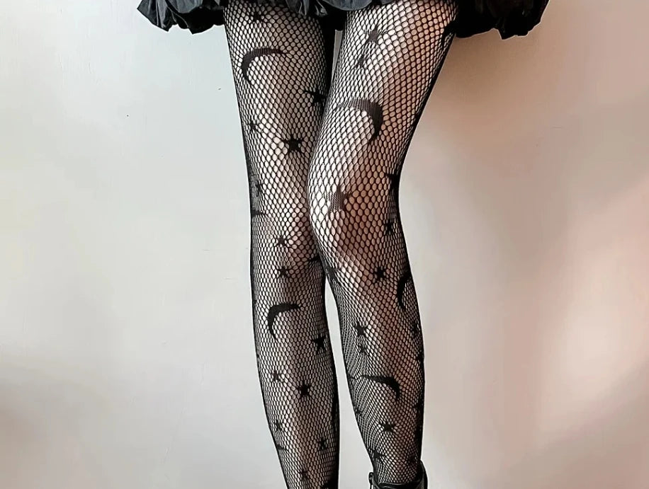 Star Moon Pattern Nylon Fishnet Pantyhose Tights