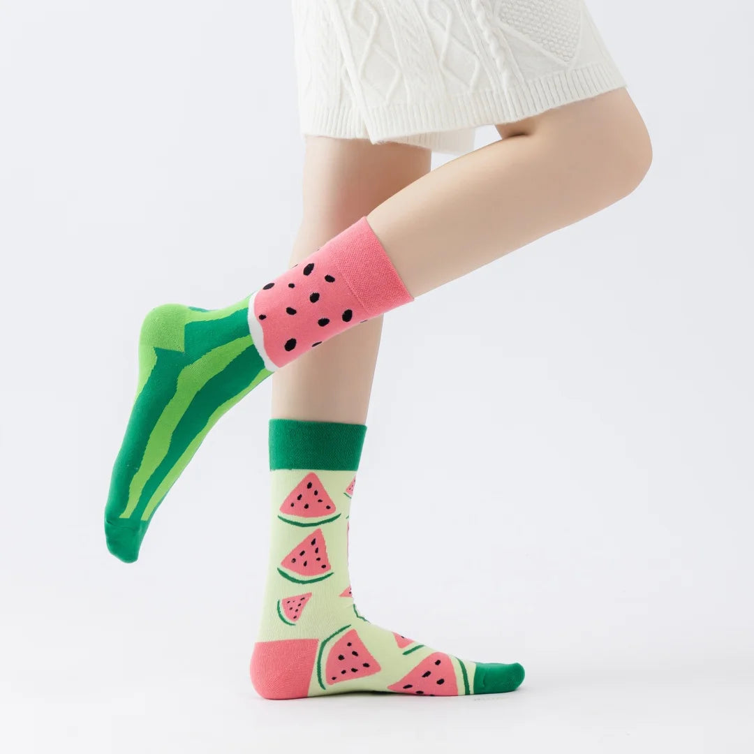 Cotton Blend Watermelon Pattern Mid Tube Socks - 10