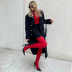 Red Polyester Translucent Slim Tights