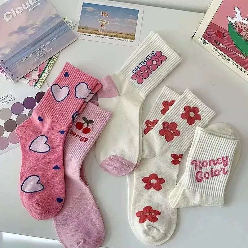 Polyester Elastane Cartoon Printed Mid Tube Casual Socks