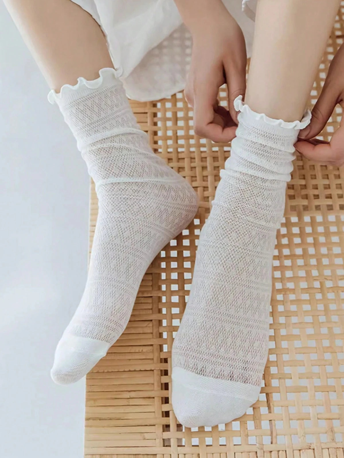 Polyester Elastane Sheer Lace Mesh Crew Socks - 7
