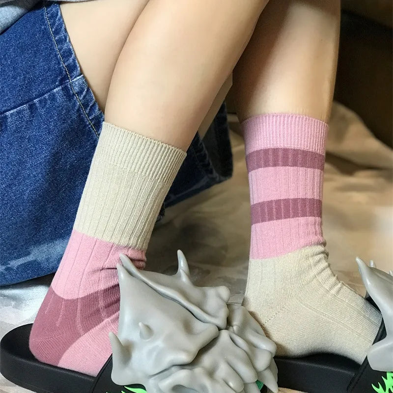 Striped Cotton Middle Tube Casual Socks - 12