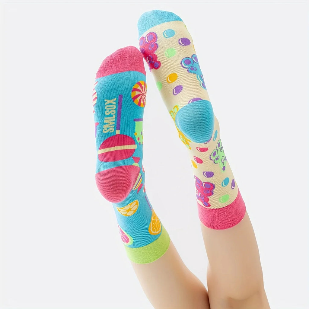 Cotton Blend Mid Calf Candy Print Casual Socks