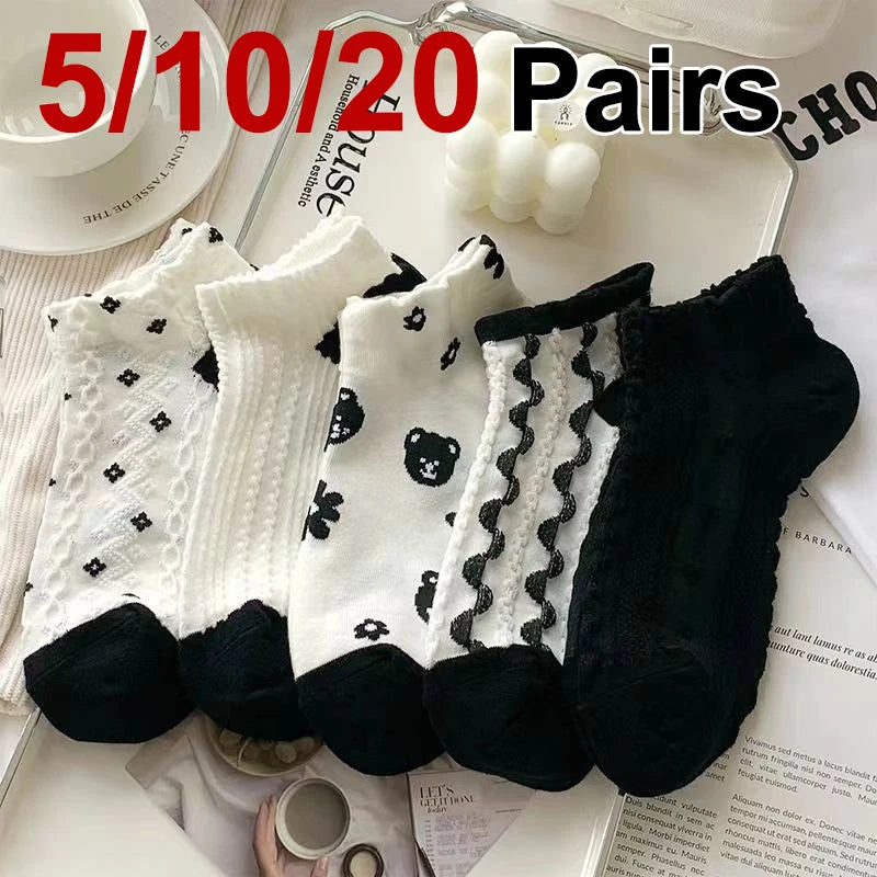 Polyester Elastane Cartoon Floral Print Low Cut Casual Socks - 1