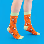 Fox Pattern Cotton Blend Crew Socks