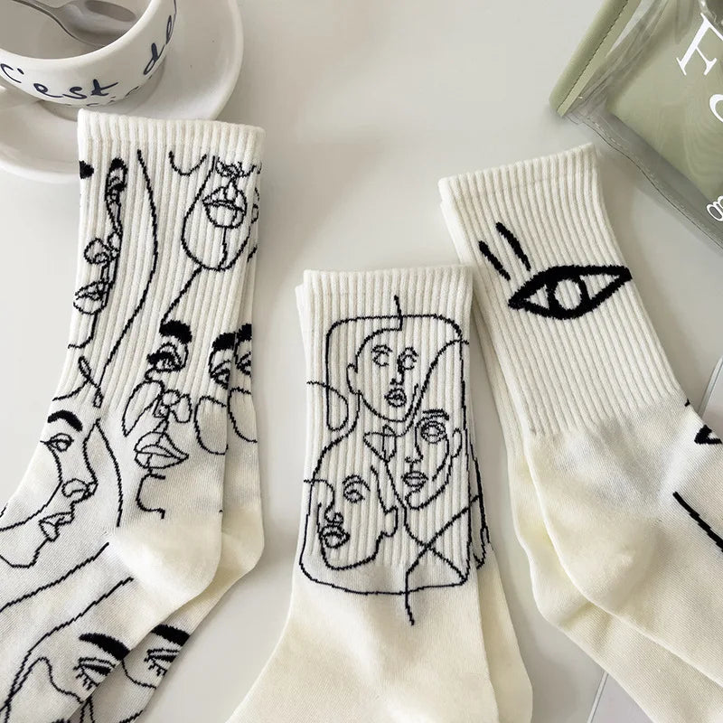 Cotton Blend Abstract Graphic Crew Socks