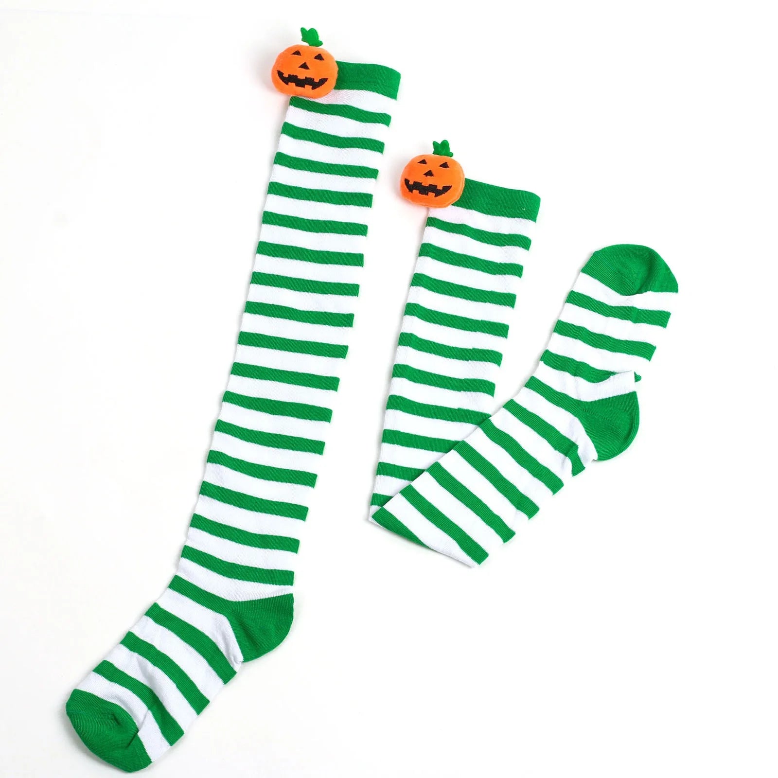 Polyester Striped Pumpkin Over The Knee Socks - 11