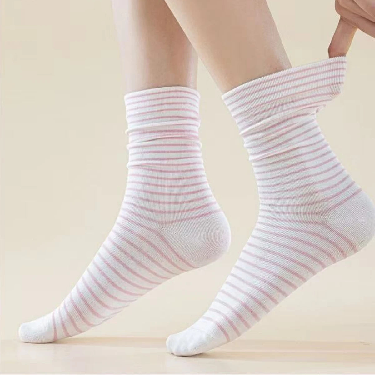 Polyester Elastane Striped Crew Socks - 4