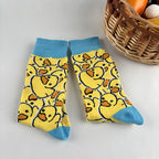 Yellow Duck Print Polyester Elastane Crew Socks