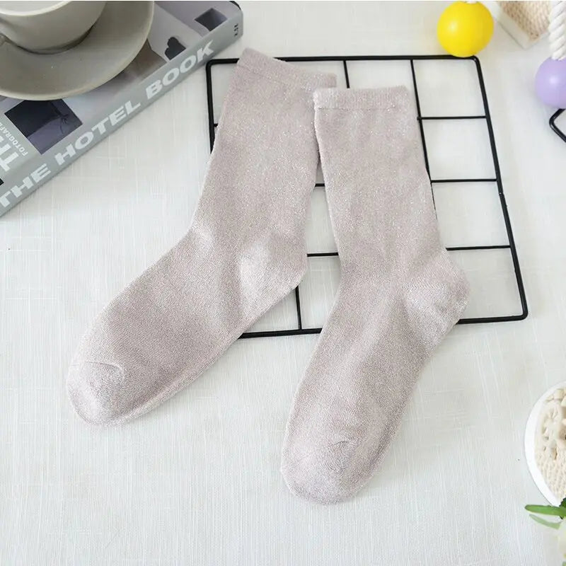 Metallic Knit Women Casual Socks