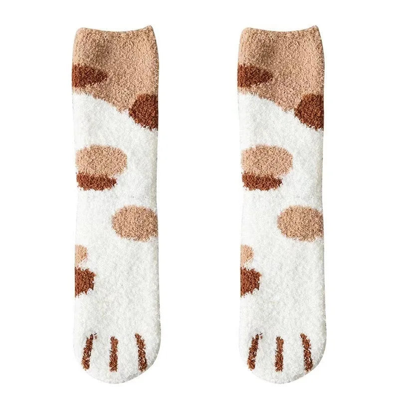 Polyester Elastane Cat Paw Pattern Mid Tube Thick Winter Socks