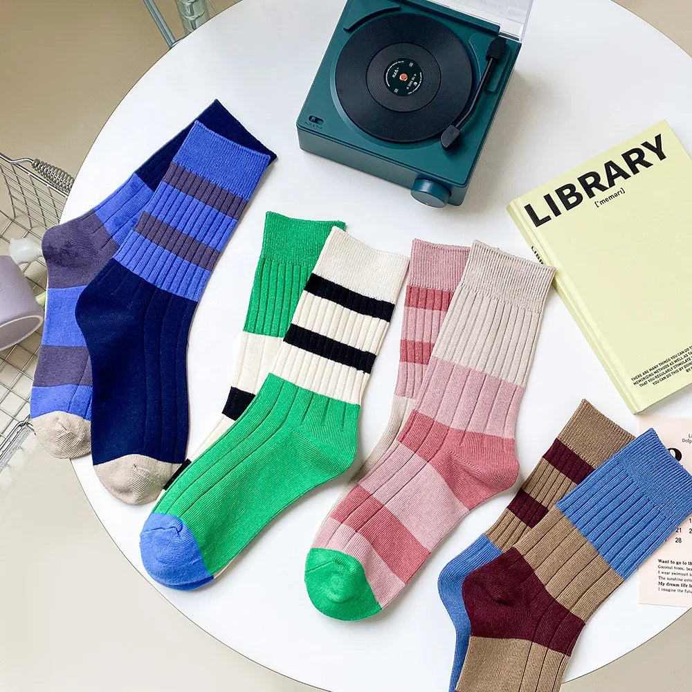Striped Cotton Middle Tube Casual Socks - 4