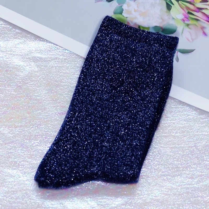 Shiny Metallic Cotton Blend Mid Tube Casual Socks