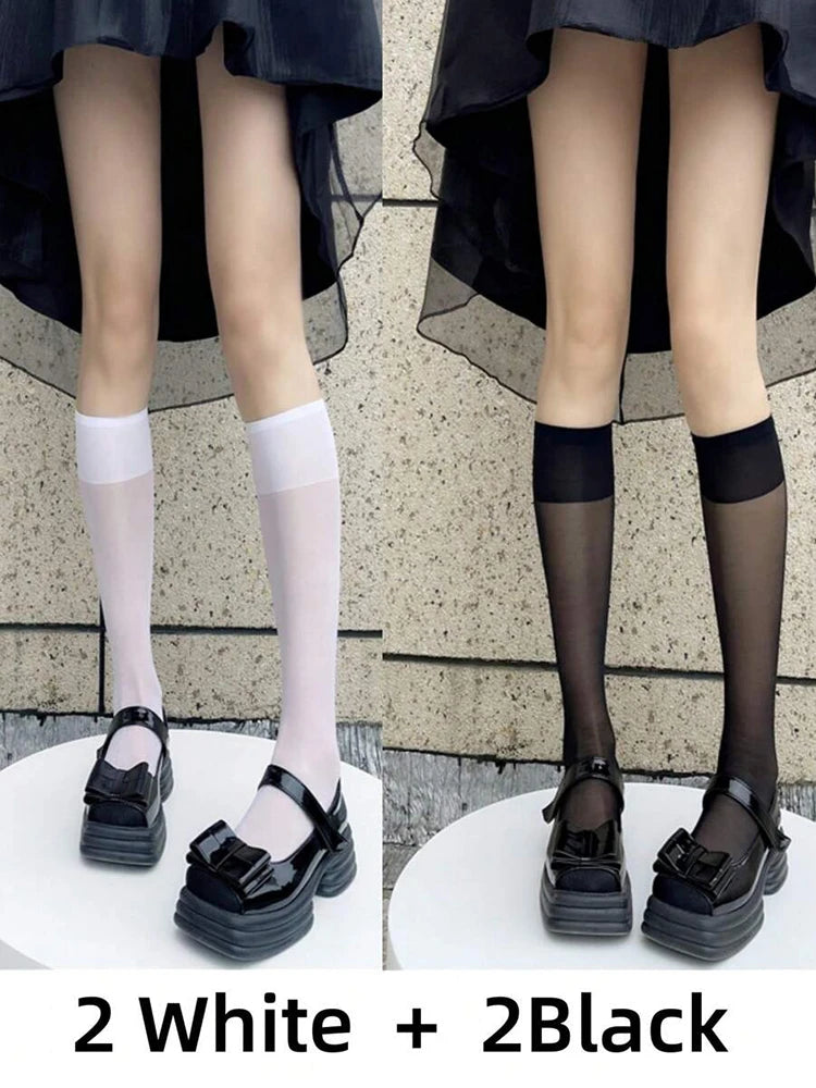 4 Pairs Nylon Elastane Mid Tube Casual Socks