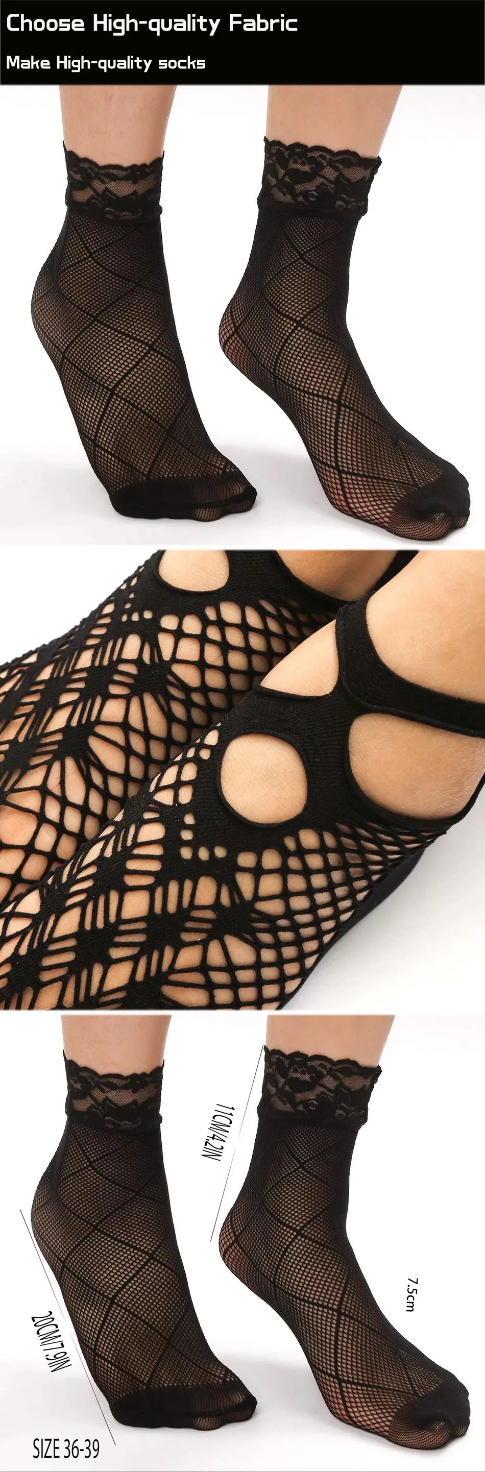 Polyester Elastane Mesh Lace Ankle Socks 5 Pairs