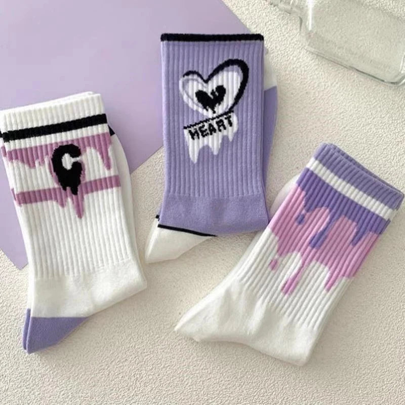 Polyester Elastane Heart Print Mid Tube Socks