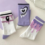 Polyester Elastane Heart Print Mid Tube Socks