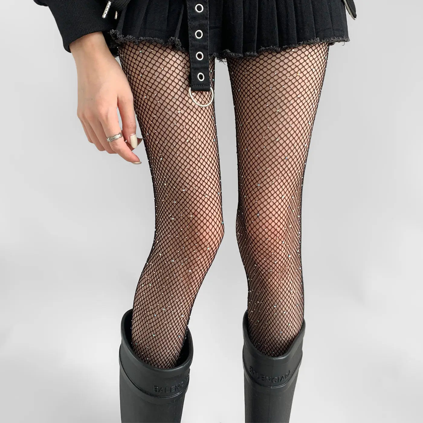 Rhinestone Fishnet Nylon Tights Mesh Pantyhose - 4
