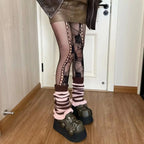 Floral Mesh Nylon Thigh High Pantyhose