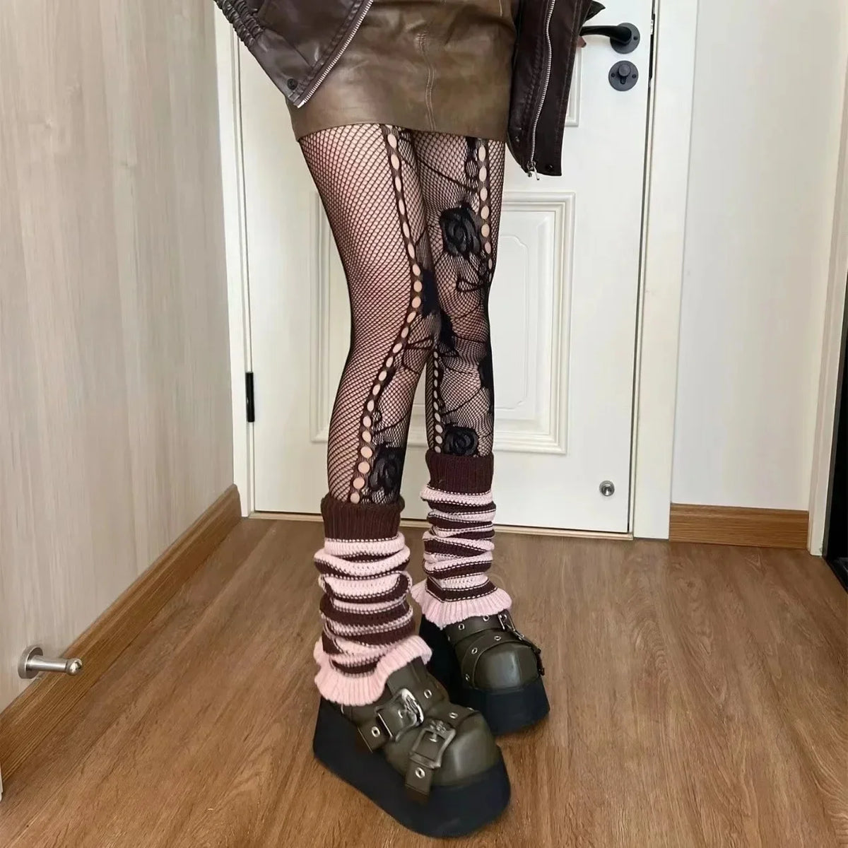 Floral Mesh Nylon Thigh High Pantyhose