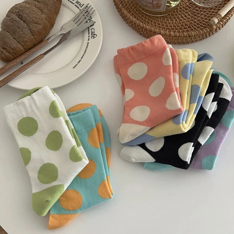 Cotton Polka Dot Mid Tube Casual Socks